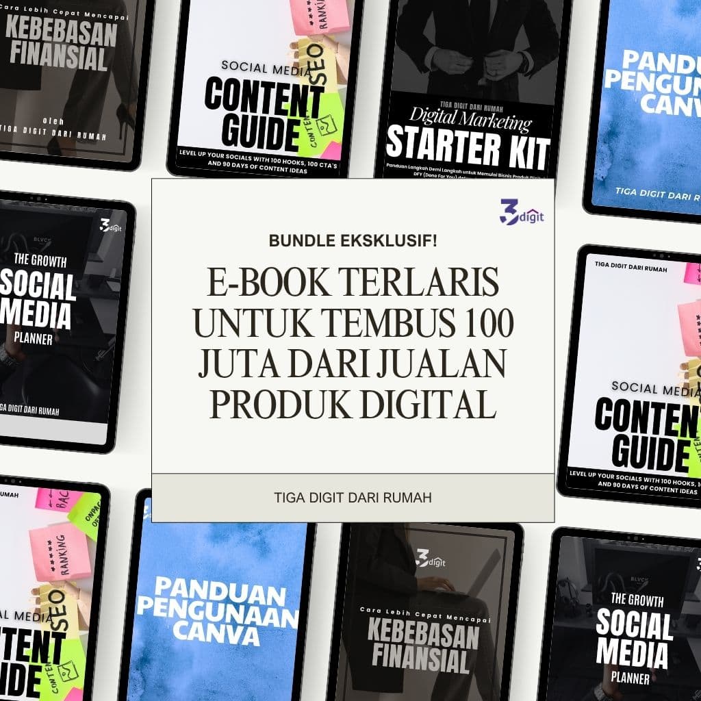 Produk digital Tiga Digit Dari Rumah tampil di layar HP dan laptop